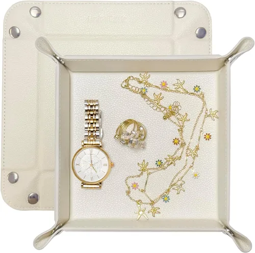 Vista 12 de UnionBasic Bandeja pequeña de valet, bandeja de joyería para anillos, relojes, aretes, organizador de entrada para monedas y llaves, soporte