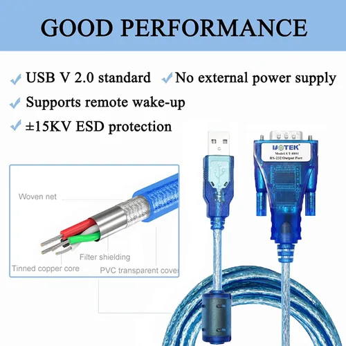 Vista 6 de UTEK UT-8801 Convertidor USB a RS-232 de 1,5 M de longitud ver2.0 (1 puerto USB a convertidor serie RS-232 con protección ESD)