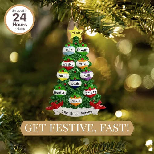 Vista 2 de Adorno Personalizado Grande para Familia de 10 Piezas 2025 Personalización Gratuita en 24h Adornos de Navidad para Árbol Recuerdo