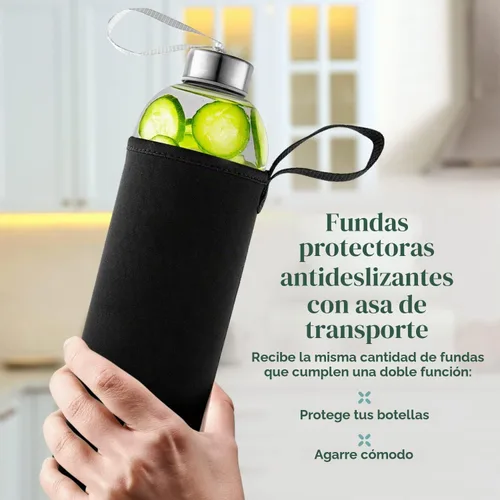Vista 4 de Kitchen Lux Botellas de agua de vidrio de 24 oz (juego de 4) con mangas