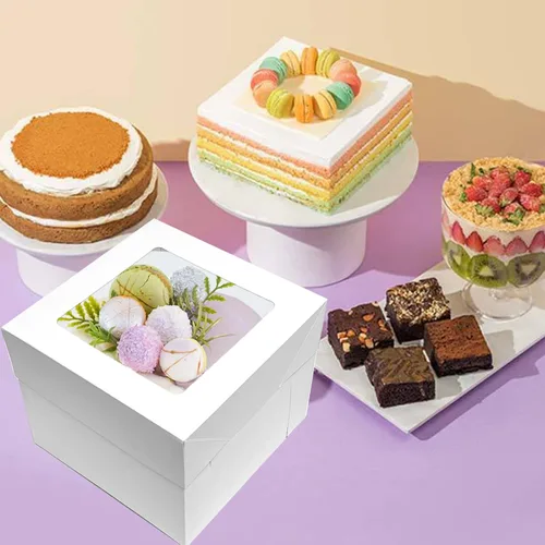 Vista 4 de 3 juegos de cajas para tartas de 10 x 10 x 8 pulgadas con tablas, cajas de panadería para pasteles