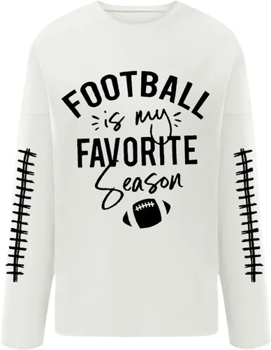 Vista 4 de Football is My Favorite Season Women's T-Shirt Casual Long Sleeve Fall Tops Trendy Letter Printed Round Neck Shirts