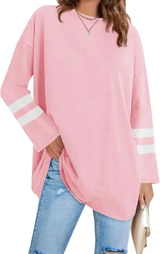 Vista 103 de Fisoew Camisetas de manga larga para mujer, holgadas, casuales, con cuello redondo, blusa suave