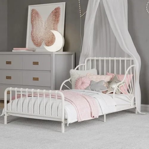 Vista 2 de Little Seeds Quinn - Cama infantil de metal caprichoso, color blanco roto