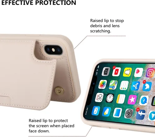 Vista 5 de iCoverCase Compatible con iPhone X/XS Funda con tarjetero, cartera para teléfono con bloqueo RFID de cuero sintético para mujeres y hombres, funda