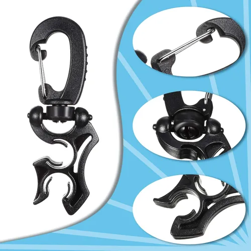 Vista 5 de Weewooday Piezas Soporte de manguera de buceo Clip de buceo Accesorios de buceo Clip de manguera doble BCD con hebilla de gancho a presión para Negro