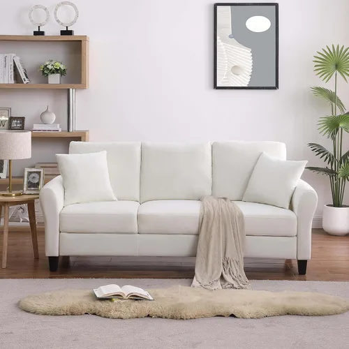 Vista 14 de Sofá tapizado de terciopelo de 3 plazas con 2 almohadas, sofá moderno de 78 pulgadas con patas de madera maciza para sala de estar, apartamento