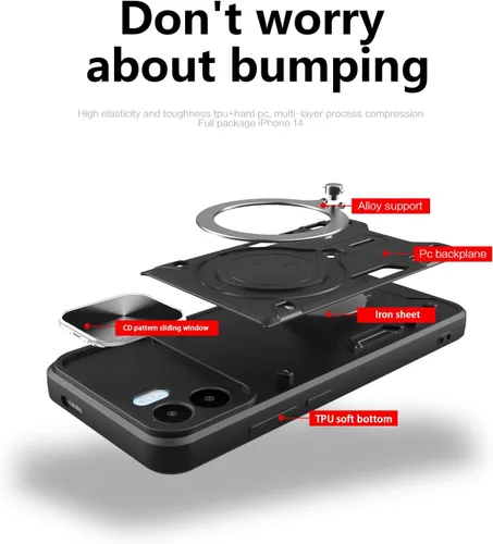 Vista 2 de Funda compatible con Moto E22i 4G, compatible con Motorola Moto E22 4G Kickstand Soporte magnético [PC duro + TPU] Funda 2 en 1, color negro