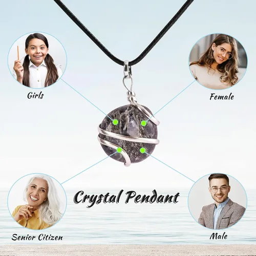 Vista 29 de PYOR Collar con colgante curativo de Reiki de cristal, gemas de buena suerte, prosperidad, riqueza, piedras preciosas naturales, collares de buena