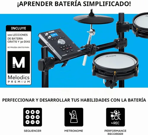 Vista 4 de Kit Alesis Drums Command Mesh SE - Set de batería eléctrica con almohadillas de malla de doble zona silenciosas, conectividad USB MIDI y más de 600