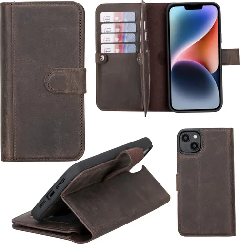 Vista 33 de HARDISTON Funda de piel auténtica de alta calidad hecha a mano para iPhone 7/8 / SE doble folio tarjetero - Funda magnética desmontable - Soporte
