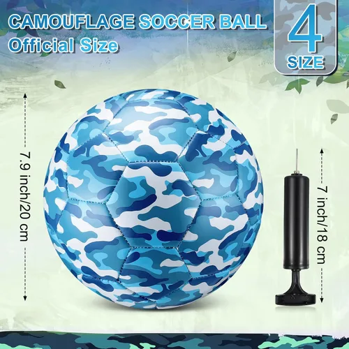 Vista 2 de Libima Balón de fútbol de camuflaje con inflador, tamaño oficial 4, para interiores y exteriores, colorido y suave, juguete para niños y niñas