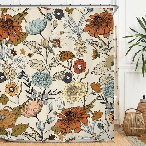 Vista 24 de Miyotaa - Juego de cortina de ducha con flores para decorar un baño pequeño o una ventana, 36 pulgadas de ancho x 71 pulgadas de alto, cortina