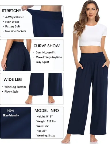 Vista 4 de TARSE - Pantalones de pierna ancha para mujer, pantalones deportivos informales y holgados para yoga, pantalones sueltos, cómodos, para descansar