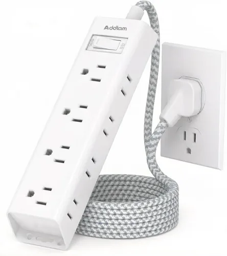 Vista 11 de Cable de extensión de pared plano - Regleta protectora de sobretensiones con 12 tomas, 5 pies, extensor de salida con múltiples tomas, montaje