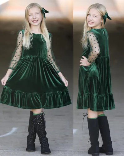 Vista 5 de Arshiner Vestidos de manga larga de terciopelo para niñas