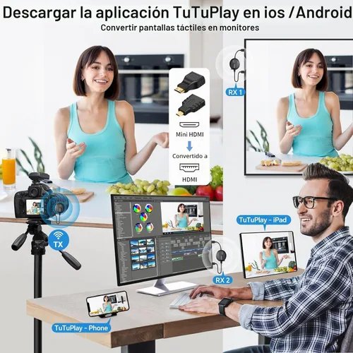 Vista 7 de Transmisor y receptor HDMI inalámbrico: kit extensor Plug and Play, multiTV (1TX hasta 4RX), 50M/165FT @60Hz 5.8G/2.4G- Transmite video desde