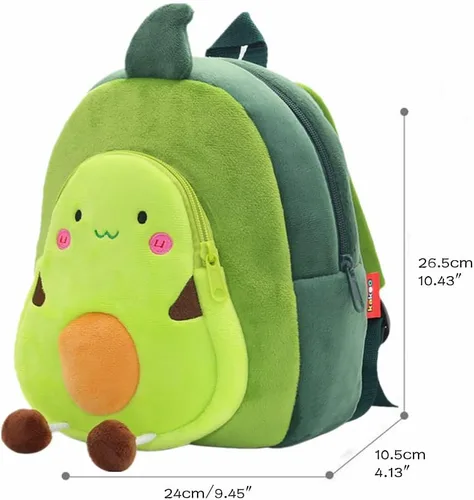 Vista 7 de Mochila pequeña para niños y niñas, linda mochila de felpa suave con dibujos animados de animales para niños de 2 a 6 años (aguacate)