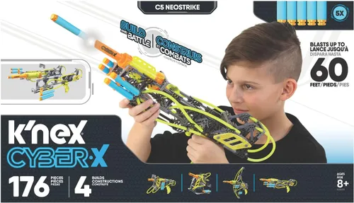 Vista 2 de K'NEX Cyber-X C5 Neostrike - Explota hasta 60 pies – 176 piezas, 4 construcciones, objetivos, 5 dardos – Gran regalo para niños de 8 años en adelante