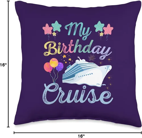 Vista 4 de family Sweet happy birthday anniversary cruise its her Birthday - Almohada para mujer, diseño de crucero, 16 x 16 pulgadas, multicolor