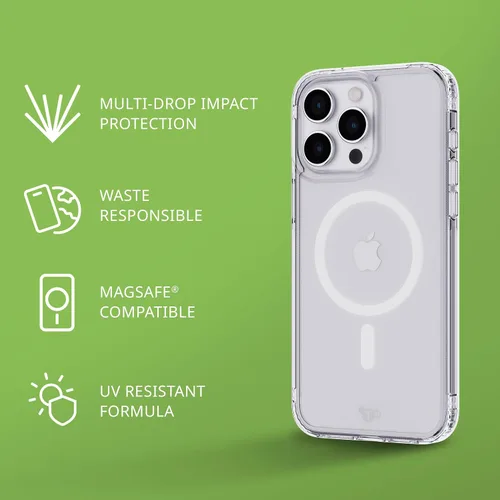 Vista 3 de tech21 Evo - Funda transparente para iPhone 15 Pro Max, compatible con MagSafe, funda de protección contra impactos, transparente