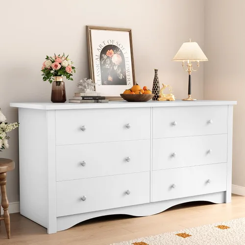 Vista 10 de Shahoo Cómoda para dormitorio con 6 cajones, cómoda de madera de 47.2 Marrón
