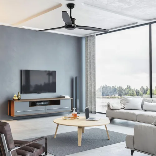 Vista 8 de Ventilador de techo para interiores de 60 pulgadas con control remoto, ventiladores de techo de madera para exteriores, motor reversible silencioso