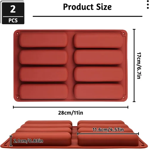 Vista 2 de 2 moldes de silicona para galletas de dedo, 8 cavidades de barras de cereales para hornear, molde de barra de chocolate antiadherente, para Cnady