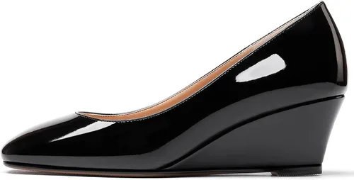 Vista 2 de WAYDERNS Zapatos de tacón bajo con punta cuadrada de charol para mujer, 2 pulgadas