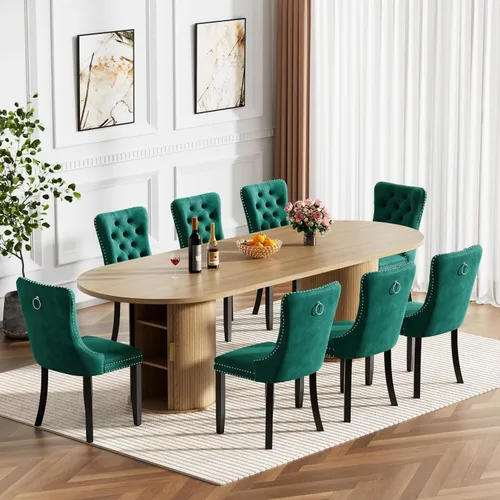 Vista 15 de Mesa de comedor redonda extensible de 94 pulgadas con base de almacenamiento, mesa de comedor expandible natural para 10, mesa de comedor de madera