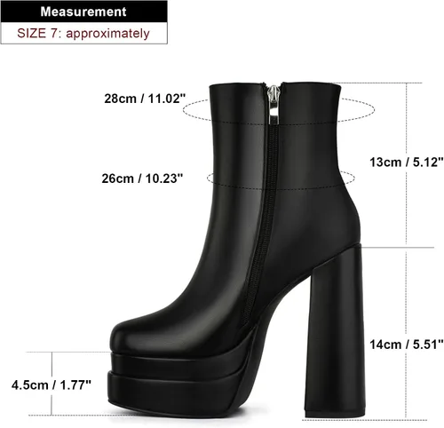 Vista 6 de SIFINELAR Botas de tobillo con plataforma para mujer tacón alto tacón grueso punta cuadrada botas cortas con cremallera lateral