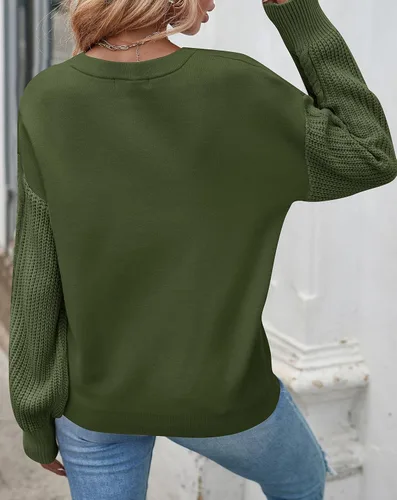 Vista 6 de ZESICA Women's 2023 Fall Long Sleeve Crew Neck Solid Color Cable Knit Chunky Casual Oversized Pullover Sweater Tops