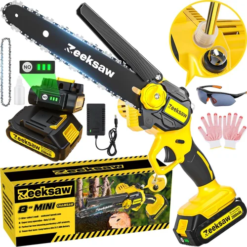 Vista 10 de ZEEKSAW Mini motosierra inalámbrica de 6 pulgadas, súper motosierra de mano con 2 baterías grandes, mini motosierra eléctrica alimentada por