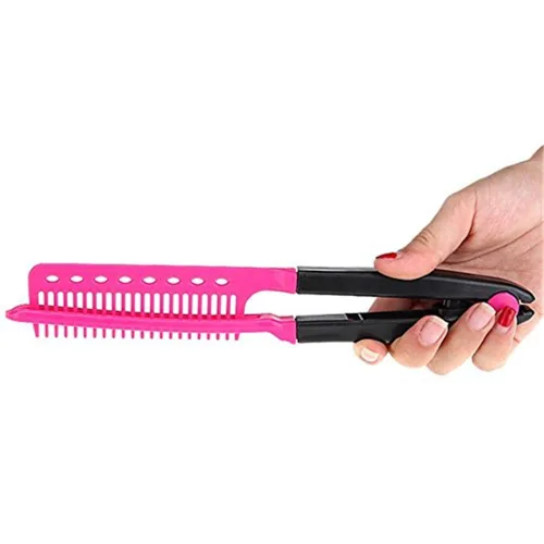 Vista 5 de Bricolaje Salón Cepillo Peines Peluquería Estilizador de pelo Plancha de pelo en forma de V peine recto (azul)