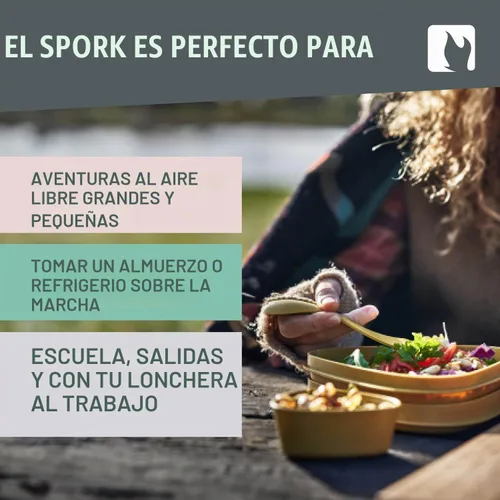Vista 4 de Light My Fire Spork Original Paquete de 4 - Combinación 3 en 1 de Cuchara Tenedor Cuchillo para Acampar, Utensilios Reutilizables de Viaje