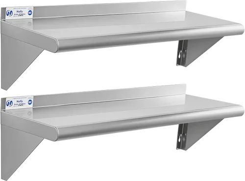 Vista 10 de Hally Estante de acero inoxidable montado en la pared, estante de pared de 10 x 24 pulgadas, NSF resistente, capacidad de 250 libras, estante