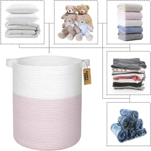 Vista 10 de COMFY-HOMI XXL Cesta grande de lavandería con asas, cesta de mantas para sala de estar Cesta decorativa tejida de cuerda de algodón, cesta