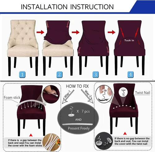 Vista 6 de Funda para silla de comedor de tela jacquard, funda para silla de respaldo de alta elasticidad, funda protectora de asiento para silla de comedor