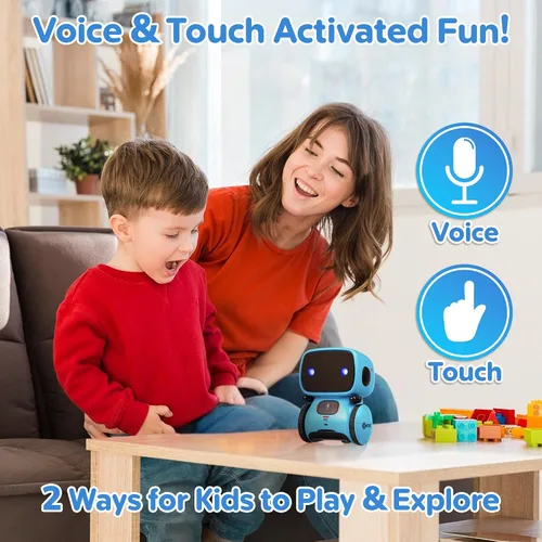 Vista 3 de Contixo R1 Juguete robot para niños, robots inteligentes interactivos azules con control de voz, que hablan, bailan, aprenden, sensor táctil