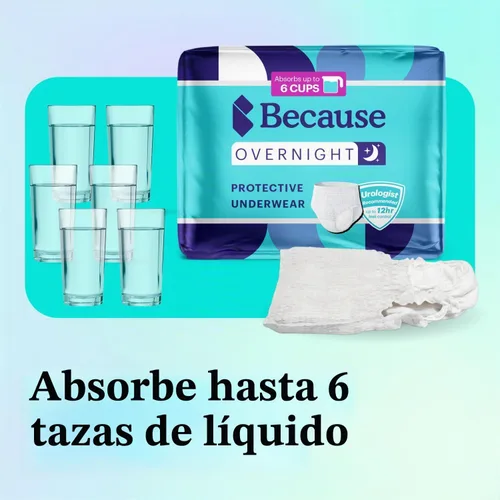 Vista 2 de Because Overnight Absorbency Pull Ups - Ropa interior desechable para incontinencia para adultos, calzoncillos nocturnos extra absorbentes