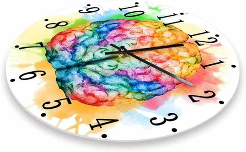 Vista 2 de Reloj de pared acrílico colorido cerebro spray pintura anatomía impreso reloj de pared médico oficina decoración relojes cuarzo silencioso reloj