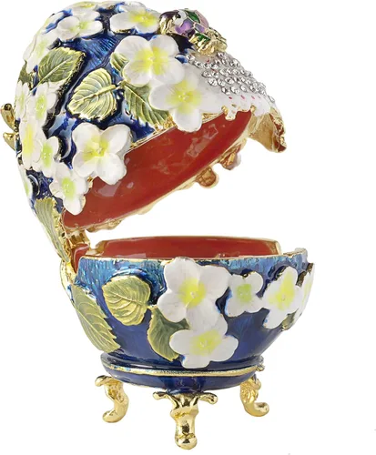Vista 2 de Apropos Huevo Faberge pintado a mano de estilo vintage con esmalte rico y diamantes de imitación brillantes caja de joyería