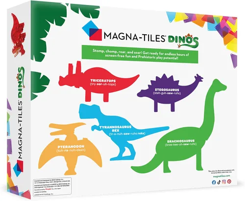 Vista 2 de MAGNA-TILES Dinos - Juego de construcción magnética de 5 piezas, la marca original de construcción magnética
