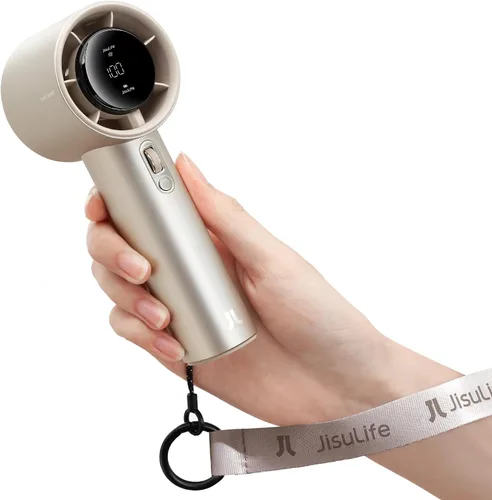 Vista 10 de JISULIFE Ventilador de mano Serie Pro - Salida de enfriamiento extrema: rueda de desplazamiento de 1-100 velocidades, cuerpo de metal, pantalla Gris