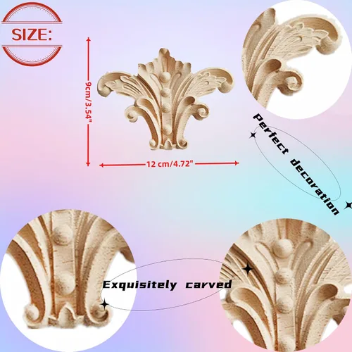 Vista 2 de Calcomanía de tallado de madera sin pintar, apliques de madera tallada para muebles de bricolaje, apliques para pared, cama, puerta, armario, 2