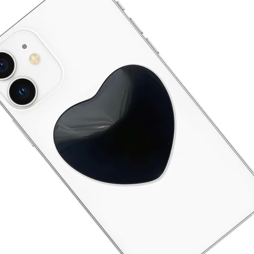 Vista 2 de Accesorio transparente para teléfono móvil en forma de corazón, soporte plegable de resina negra, base elástica transparente, adecuado