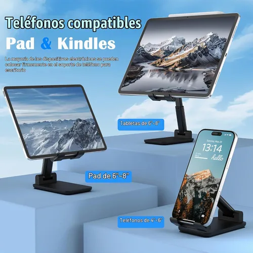 Vista 2 de Soporte para Teléfono Celular, Ángulo y Altura Ajustables Soporte para Teléfono Celular para Escritorio, Plegable y Portátil, Almohadilla
