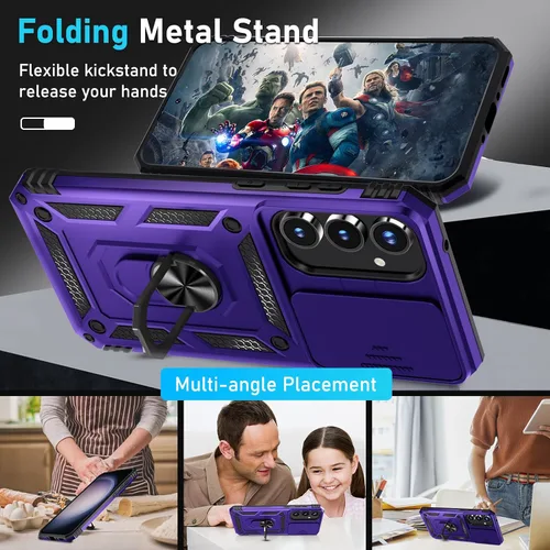 Vista 2 de Janmitta Funda compatible con Samsung Galaxy A35 5G, funda integrada para lente de cámara deslizante + protector de pantalla + soporte de anillo