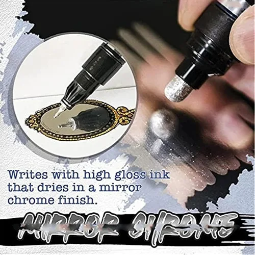 Vista 2 de Marcador de cromo líquido, bolígrafo de pintura reflectante para espejo de bricolaje, marcador cromado líquido para cualquier superficie, metal