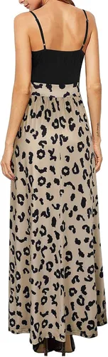 Vista 4 de Newshows - Vestido largo de verano con cuello en V para mujer, con tirantes delgados, sin mangas, con estampado floral, casual y con apertura lateral